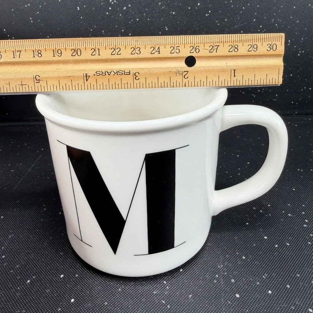 Pottery Barn Initial M Monogram Coffee Mug White Black Ceramic Campfire Style